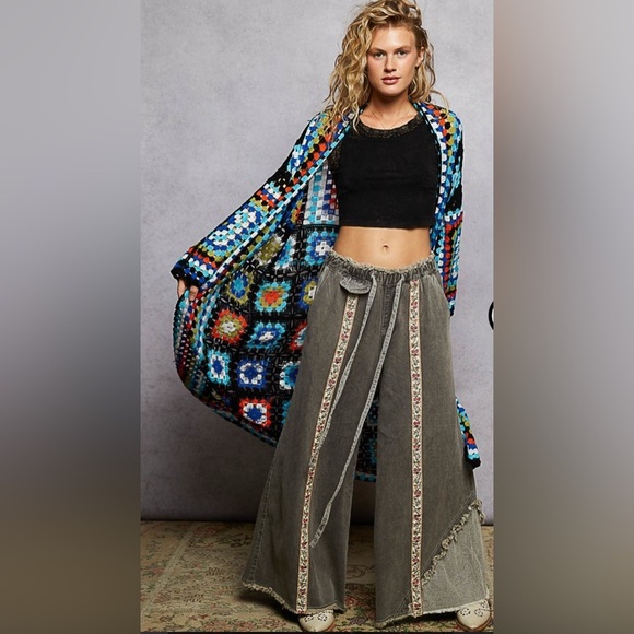 POL One Size Black Multicolor Crochet Cardigan Duster - Picture 1 of 3